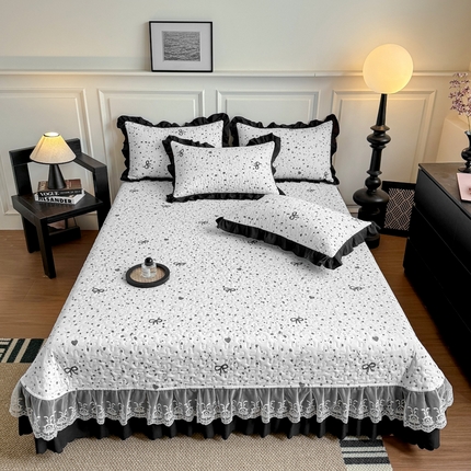 91家纺网 家纺一手货源 找家纺 绣女坊 2025新款时尚印花水洗棉被套款床盖四件套-赫本风 赫本风-波点