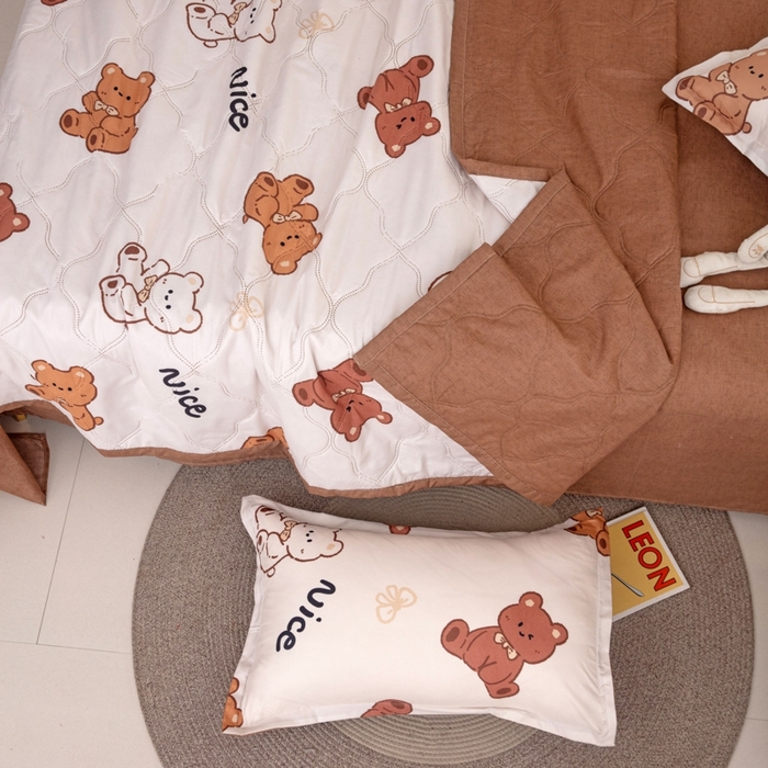 91家纺网 家纺一手货源 找家纺 乐居坊2025新款亲肤舒适印花芦荟棉夏凉被四件套 Nice 小熊