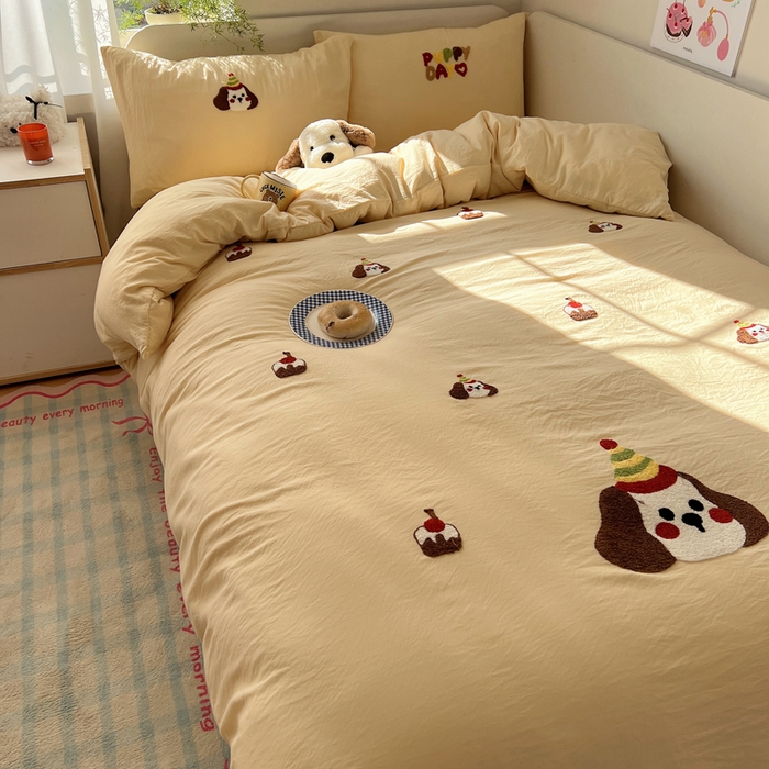 91家纺网 家纺一手货源 找家纺 （总）顾里家纺 2025新款ins韩系童趣毛巾绣云朵棉四件套