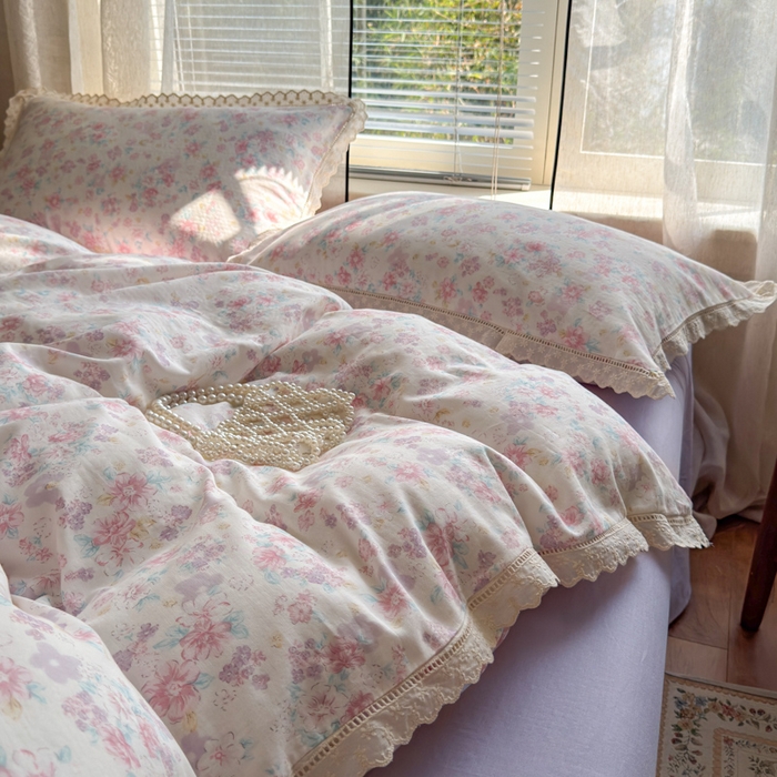 91家纺网 家纺一手货源 找家纺 曼之夏 2025新款A类全棉双层纱花边四件套 丽莎