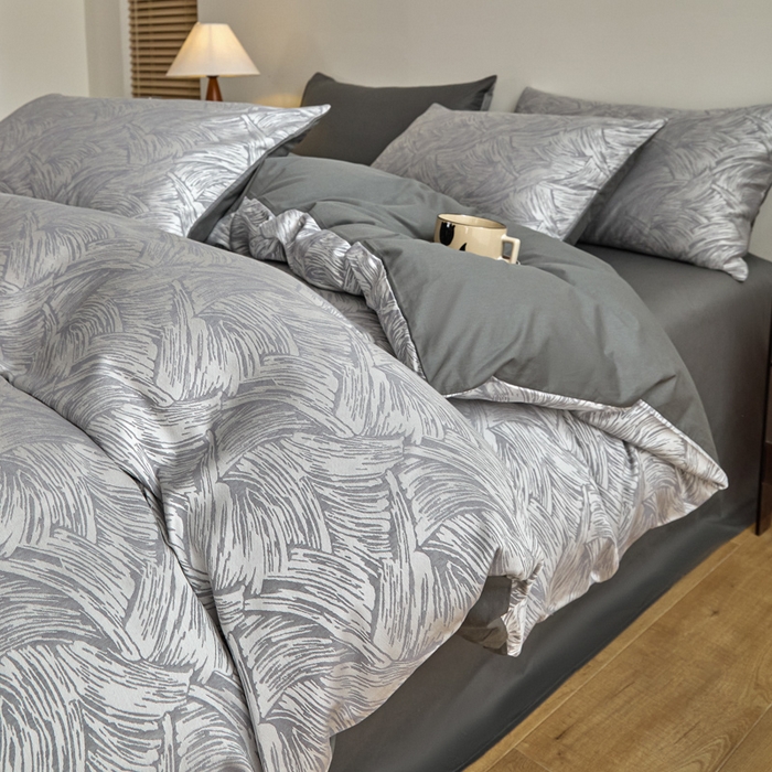 91家纺网 家纺一手货源 找家纺 琪格格纺织  2025新款色织天丝棉提花四件套 幻境-灰