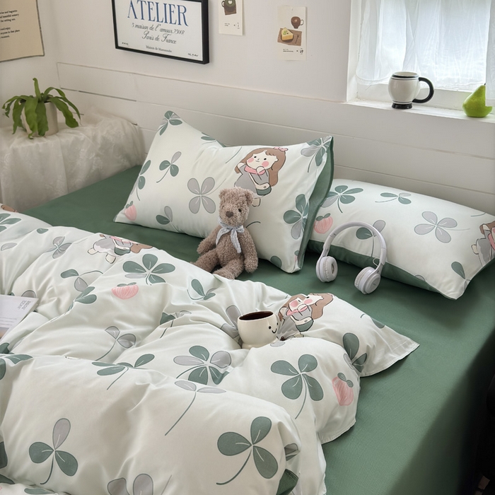 91家纺网 家纺一手货源 找家纺 可可家纺 2025新款印花卡通芦荟棉四件套亲肤床单被套三件套 花园女孩