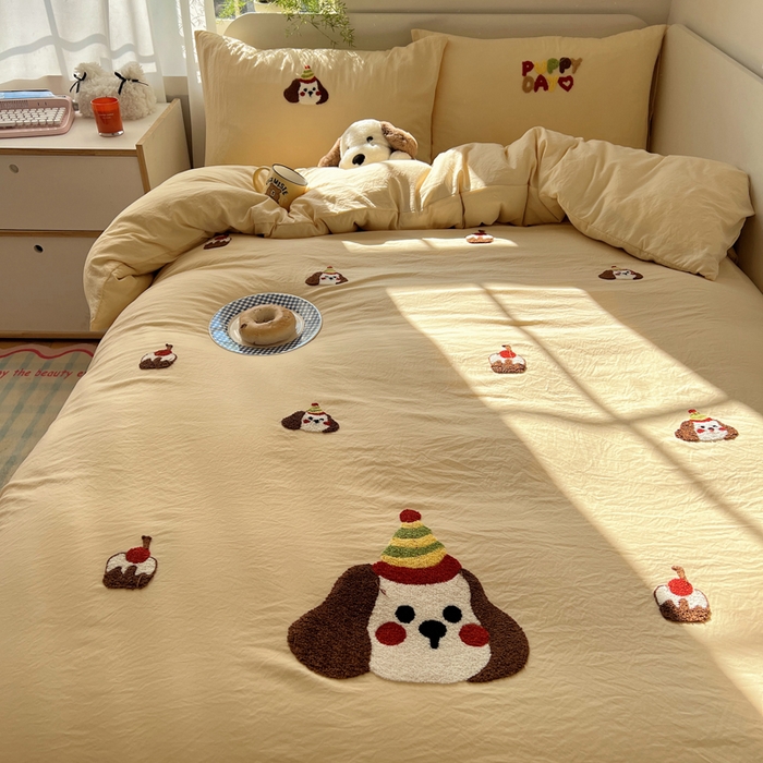 91家纺网 家纺一手货源 找家纺 （总）顾里家纺 2025新款ins韩系童趣毛巾绣云朵棉四件套