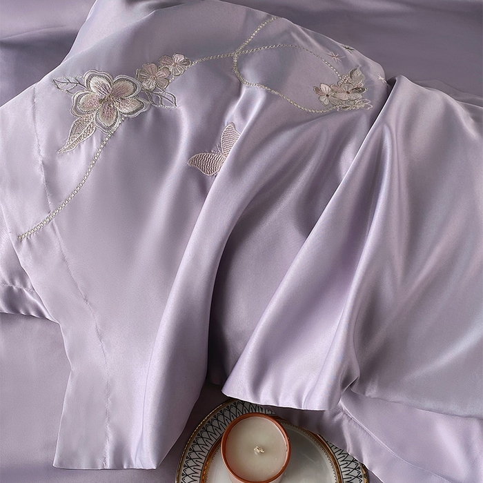 91家纺网 家纺一手货源 找家纺 优悦 2025新款冰丝简奢绣花四件套 雅韵佳人-紫