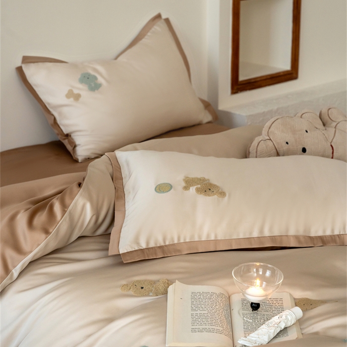 91家纺网 家纺一手货源 找家纺 FORTWO家纺原创设计（FOR TWO家纺） 2025新款60支兰精天丝毛巾绣四件套-断角款 小萌新