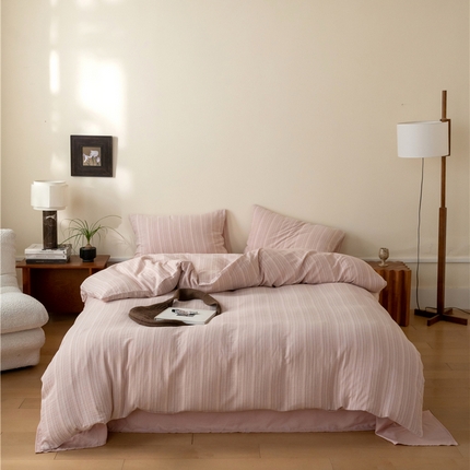 91家纺网 家纺一手货源 找家纺 （总）佰亿莱 2025新款全棉色织双层纱拼色四件套