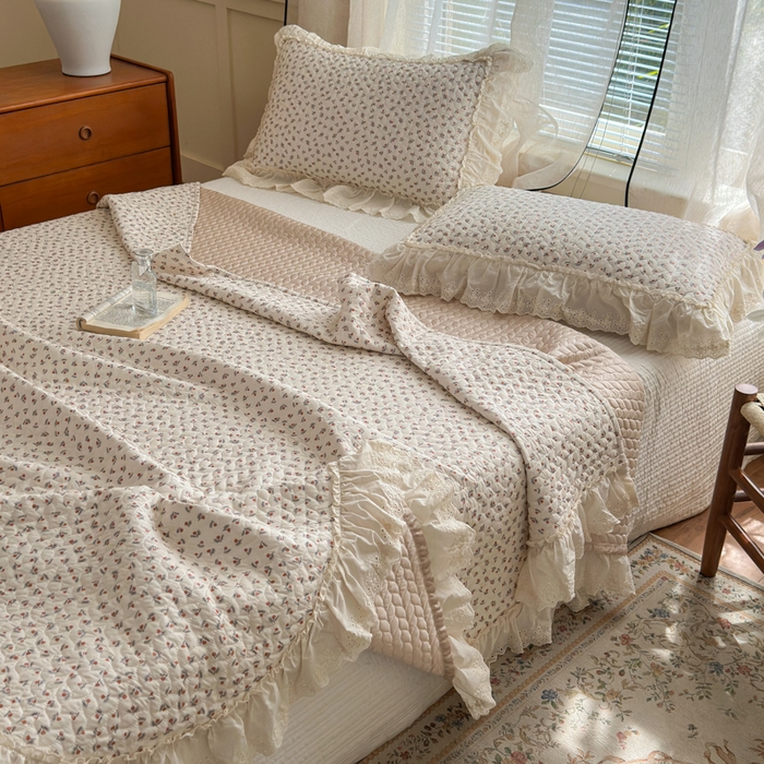 91家纺网 家纺一手货源 找家纺 淑女公社家纺  2025春夏新款法式纯棉双层纱夏被床盖四件套 小香郁