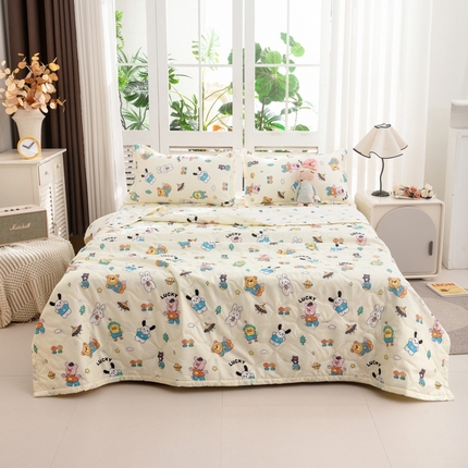 91家纺网 家纺一手货源 找家纺 乐居坊2025新款亲肤舒适印花芦荟棉夏凉被四件套 动物狂欢