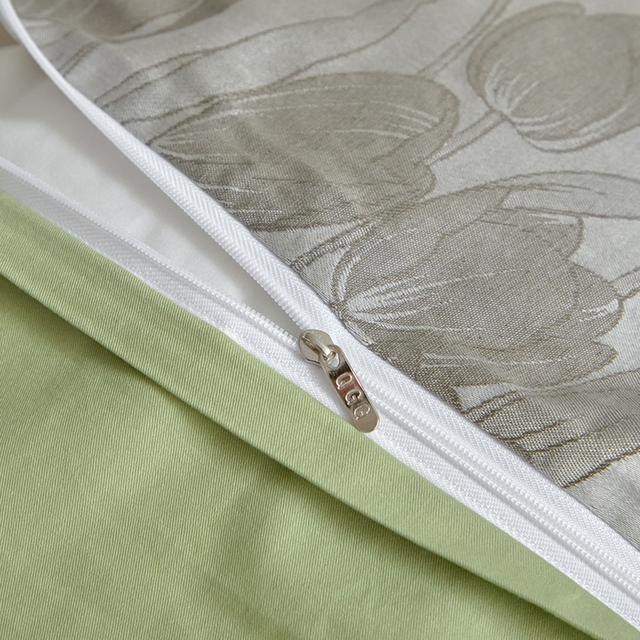 91家纺网 家纺一手货源 找家纺 琪格格纺织  2025新款色织天丝棉提花四件套 风之语-绿