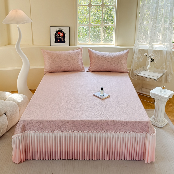 91家纺网 家纺一手货源 找家纺 棉生活家纺 2025新款高端款冰离子超软按摩凉席 豹纹-粉-床裙款