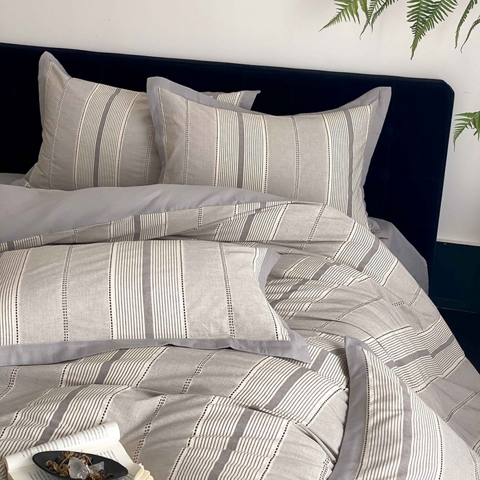 91家纺网 家纺一手货源 找家纺 旷野2025新款全棉纯棉色织空气层提花泡泡纱四件套 悉尼海岸-灰