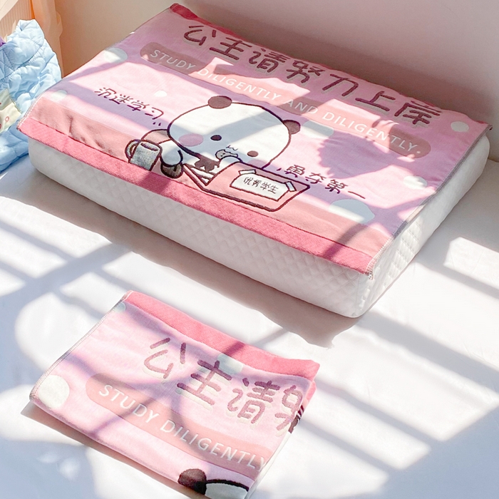 91家纺网 家纺一手货源 找家纺 美宜家 2025新款40*60儿童纯棉A类纱布枕巾乳胶专用高档枕巾 优秀 一对