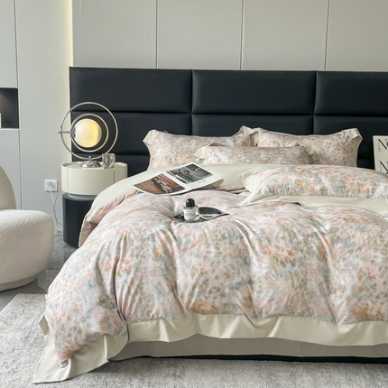 KA家纺 2025新款A类轻奢大拼角亲肤棉数码印花云朵棉四件套 琉璃雨