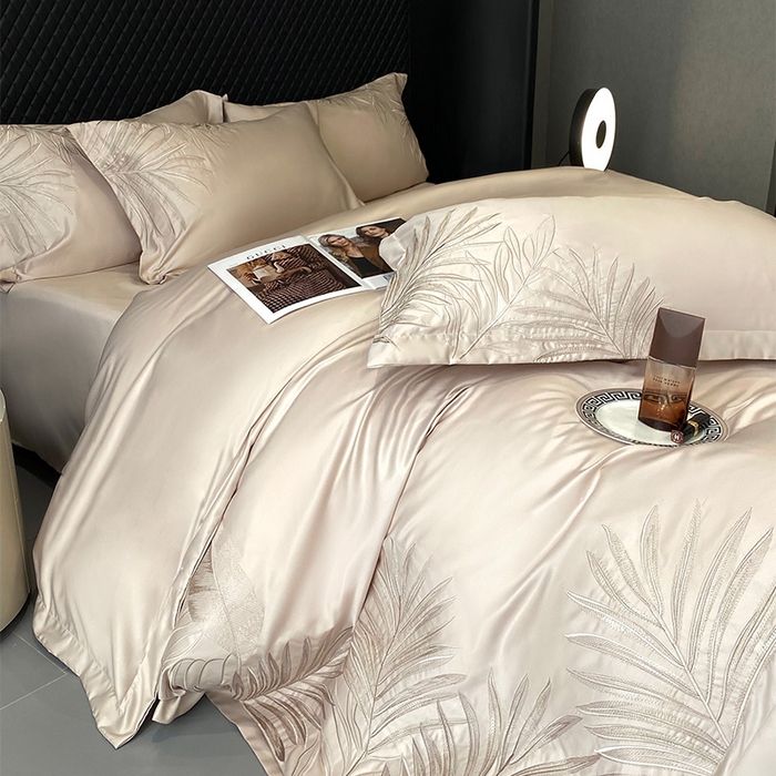 91家纺网 家纺一手货源 找家纺 优悦 2025新款冰丝简奢绣花四件套 流光岁月-香槟