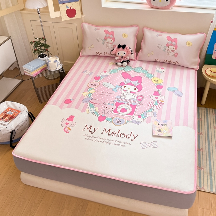 91家纺网 家纺一手货源 找家纺  博雅新款三丽欧A类大版数码印花1200D冰丝凉席-床笠款 魔法美乐蒂