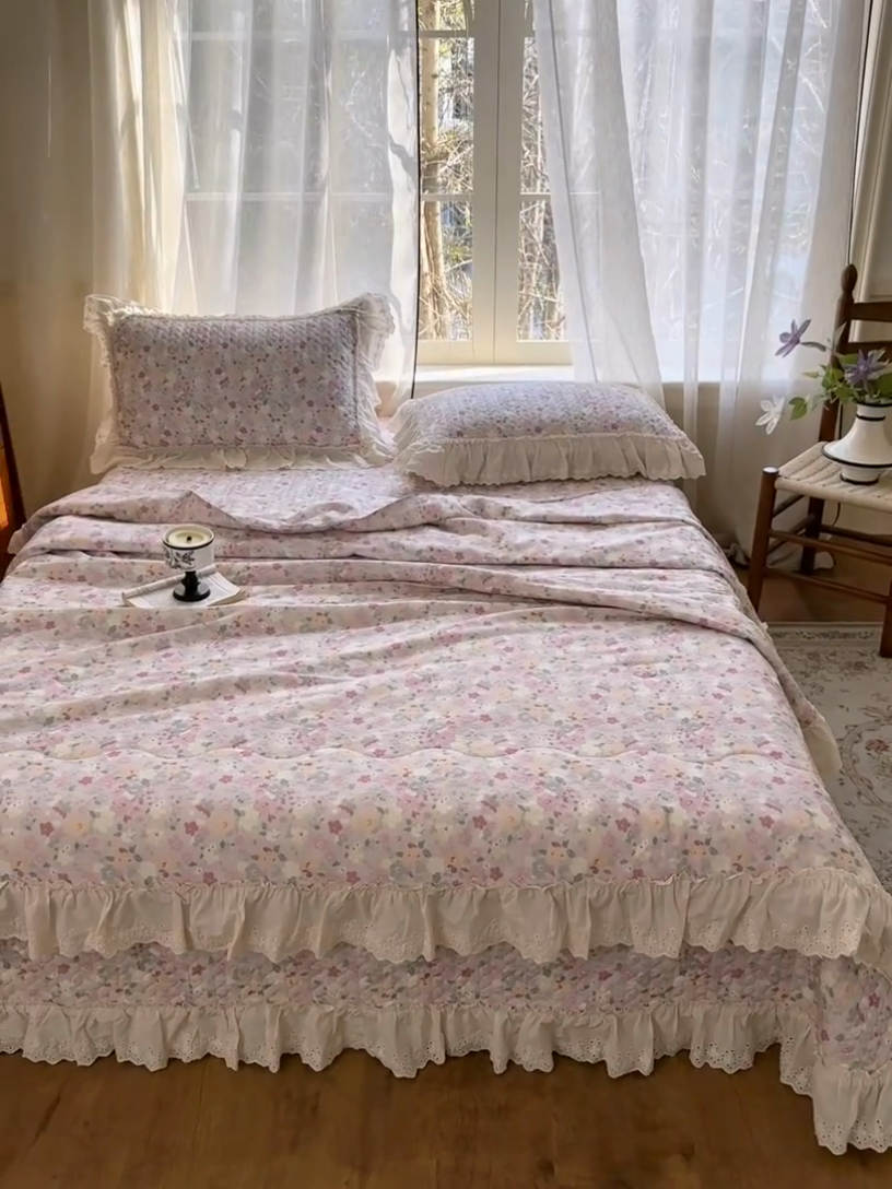 91家纺网 家纺一手货源 找家纺 （总）淑女公社家纺  2025春夏新款法式纯棉双层纱夏被床盖四件套