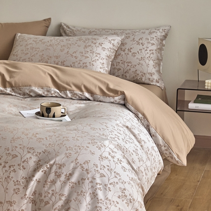 琪格格纺织  2025新款色织天丝棉提花四件套 春絮-咖