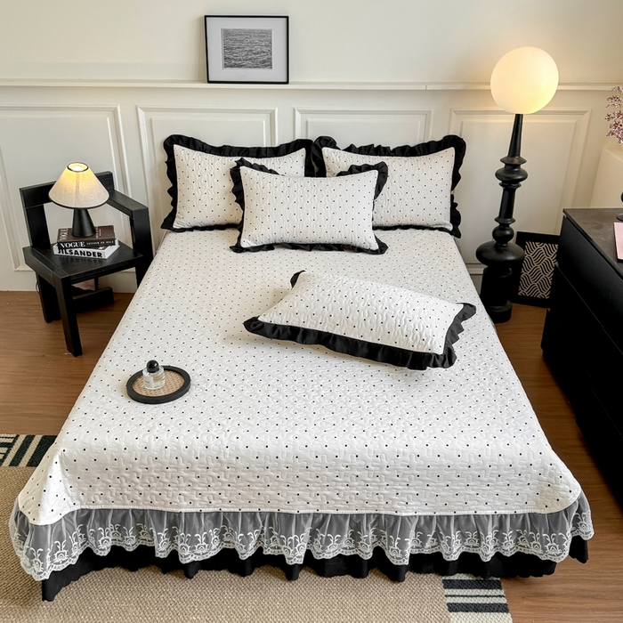 91家纺网 家纺一手货源 找家纺 （总）绣女坊 2025新款时尚印花水洗棉被套款床盖四件套-赫本风