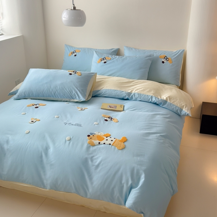 91家纺网 家纺一手货源 找家纺 （总）锦觅家纺 2025新款卡通小清新毛巾绣全棉纯棉四件套（大版定位花型）