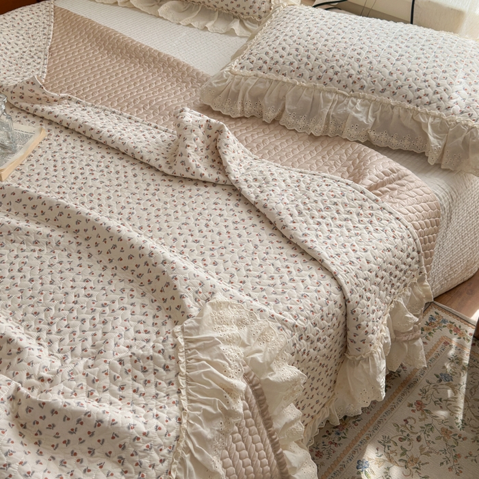 91家纺网 家纺一手货源 找家纺 淑女公社家纺  2025春夏新款法式纯棉双层纱夏被床盖四件套 小香郁