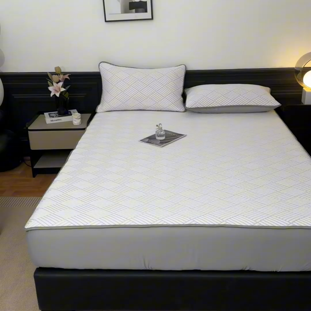 91家纺网 家纺一手货源 找家纺 欧邦 2025新款外贸热销加厚菱形Pe中分子凉感豆豆软席 菱形-粉床笠款