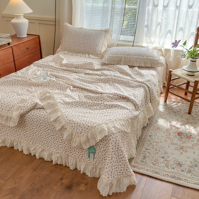 91家纺网 家纺一手货源 找家纺 淑女公社家纺  2025春夏新款法式纯棉双层纱夏被床盖四件套 小香郁