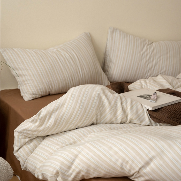 91家纺网 家纺一手货源 找家纺 佰亿莱 2025新款全棉色织双层纱拼色四件套 楠生