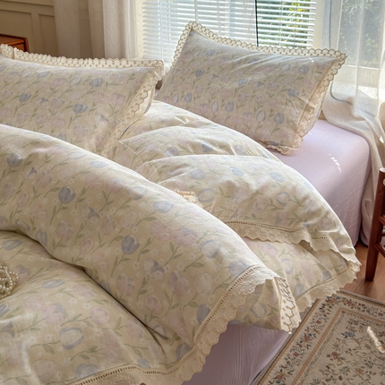 91家纺网 家纺一手货源 找家纺 （总）曼之夏 2025新款A类全棉双层纱花边四件套