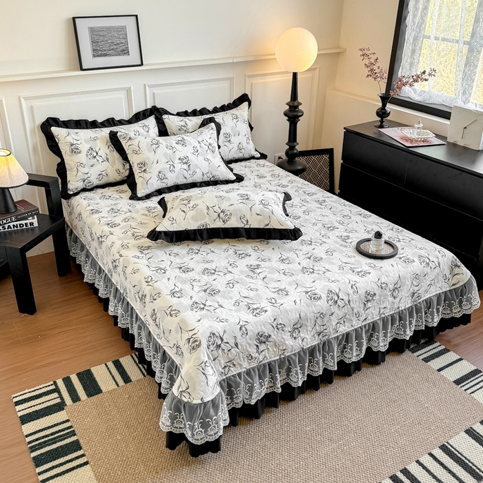 91家纺网 家纺一手货源 找家纺 绣女坊 2025新款时尚印花水洗棉被套款床盖四件套-赫本风 赫本风-玫瑰