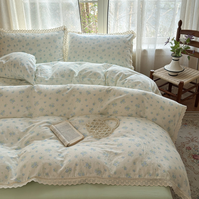 91家纺网 家纺一手货源 找家纺 曼之夏 2025新款A类全棉双层纱花边四件套 观夏