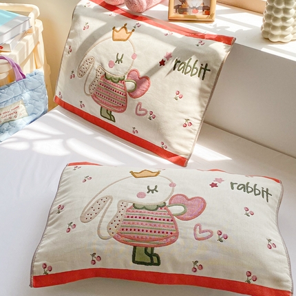 91家纺网 家纺一手货源 找家纺 美宜家 2025新款40*60儿童纯棉A类纱布枕巾乳胶专用高档枕巾 小象乐园 一只