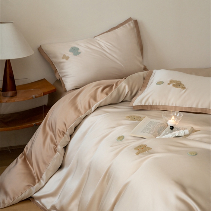 91家纺网 家纺一手货源 找家纺 FORTWO家纺原创设计（FOR TWO家纺） 2025新款60支兰精天丝毛巾绣四件套-断角款 小萌新