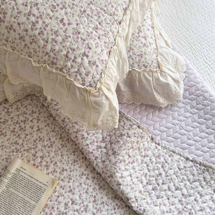 91家纺网 家纺一手货源 找家纺 淑女公社家纺  2025春夏新款法式纯棉双层纱夏被床盖四件套 悦颜 紫