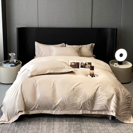 优悦 2025新款冰丝简奢绣花四件套 流光岁月-香槟