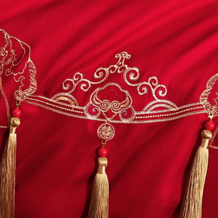 91家纺网 家纺一手货源 找家纺 晶缦家纺 2025新款喷气全棉13376婚庆绣花四件套 龙啸凤吟