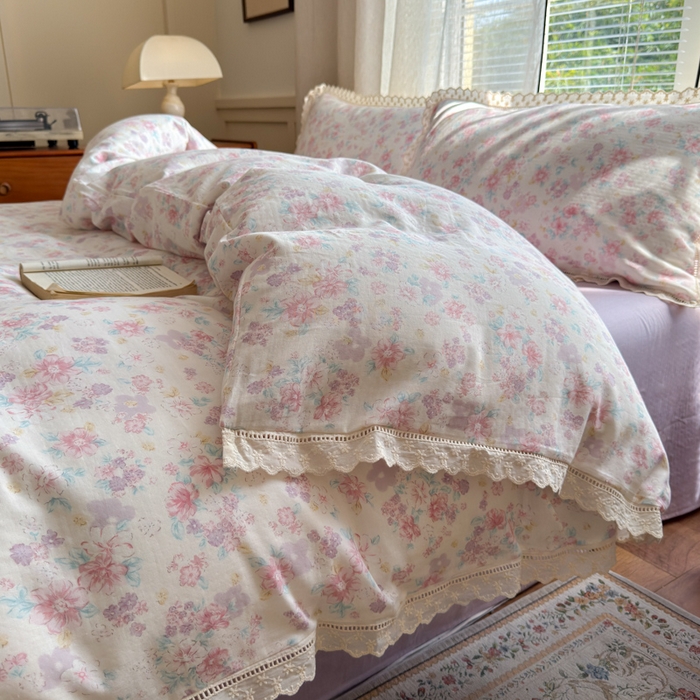 91家纺网 家纺一手货源 找家纺 曼之夏 2025新款A类全棉双层纱花边四件套 丽莎