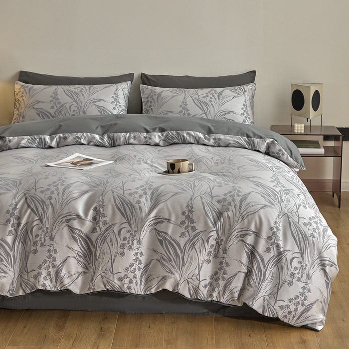 91家纺网 家纺一手货源 找家纺 琪格格纺织  2025新款色织天丝棉提花四件套 风铃草-灰