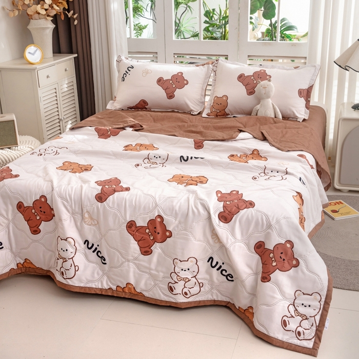 91家纺网 家纺一手货源 找家纺 乐居坊2025新款亲肤舒适印花芦荟棉夏凉被四件套 Nice 小熊
