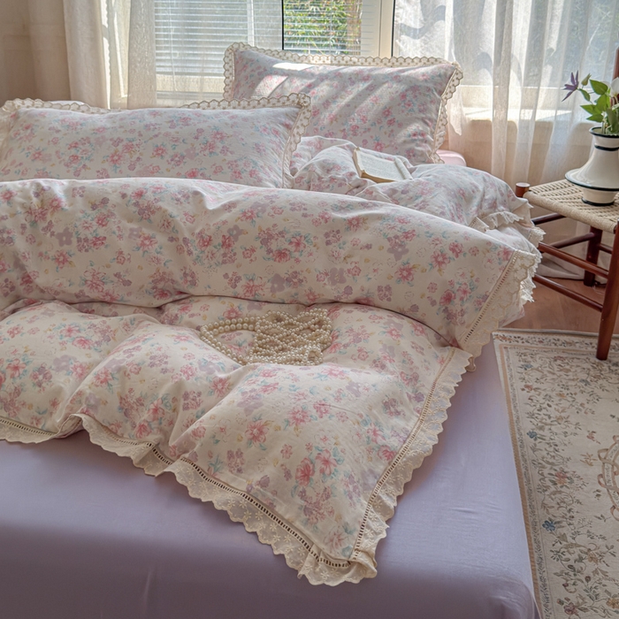 91家纺网 家纺一手货源 找家纺 曼之夏 2025新款A类全棉双层纱花边四件套 丽莎