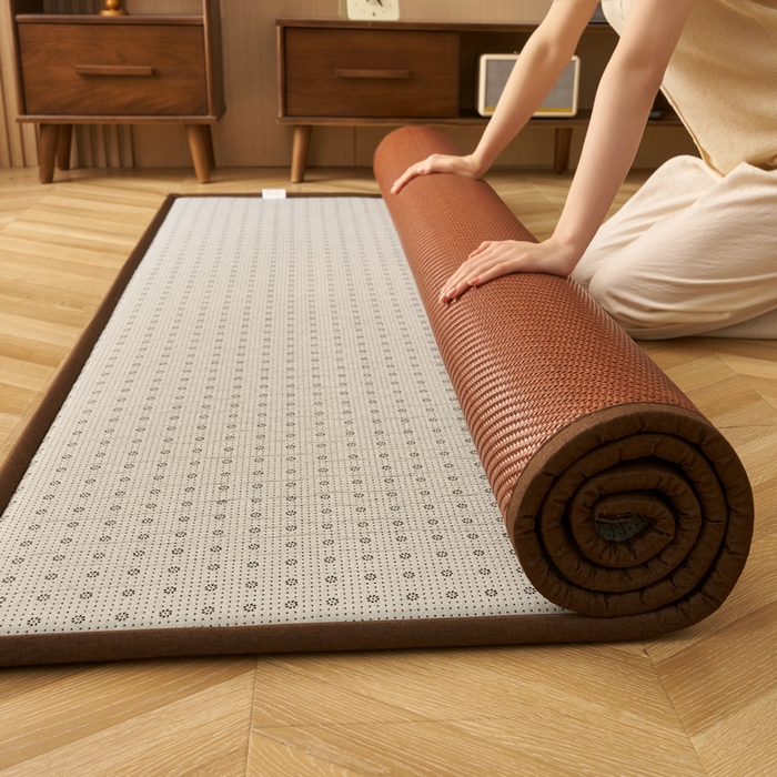 91家纺网 家纺一手货源 找家纺 锦丝钰床垫  2025新款高端Pe冷感藤席地铺垫 Pe红