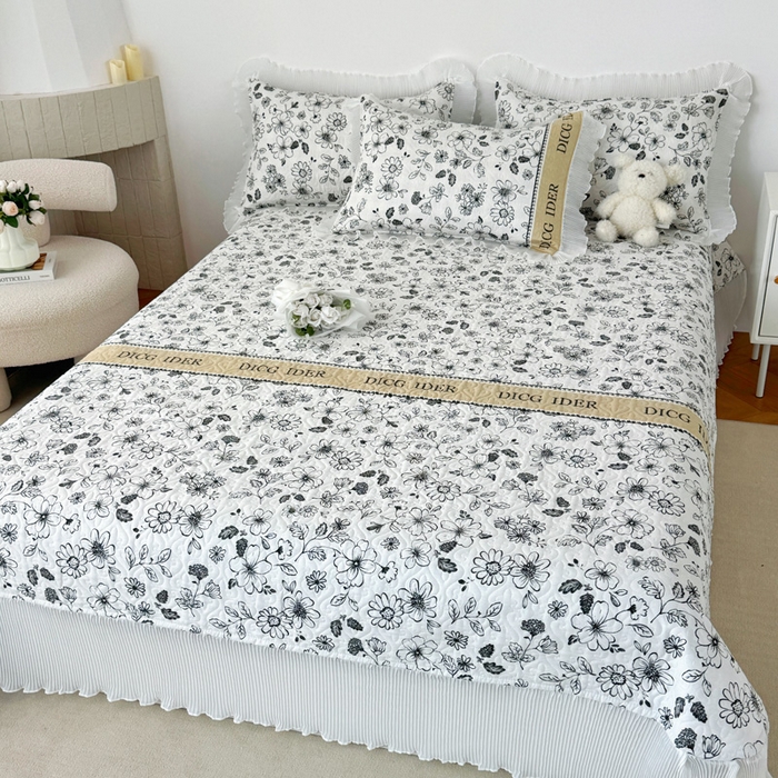 91家纺网 家纺一手货源 找家纺 添越 2024小清新韩版蕾丝花边纯棉夹棉床盖三件套全棉洛莉