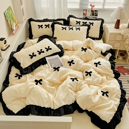 91家纺网 家纺一手货源 找家纺 （总）艺玲家纺 2025新款赫本风系列法式花边水洗棉四件套