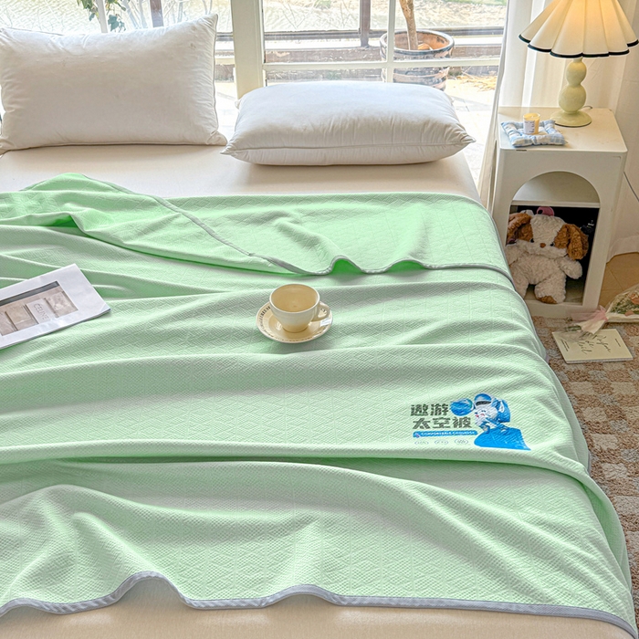 91家纺网 家纺一手货源 找家纺 阿牛席业 2025春夏新款双面云母夏被夏凉被空调被 太空-琉璃绿