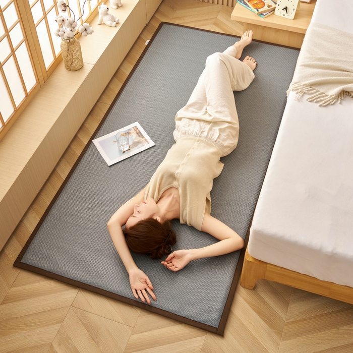 91家纺网 家纺一手货源 找家纺 锦丝钰床垫  2025新款高端Pe冷感藤席地铺垫 Pe青灰