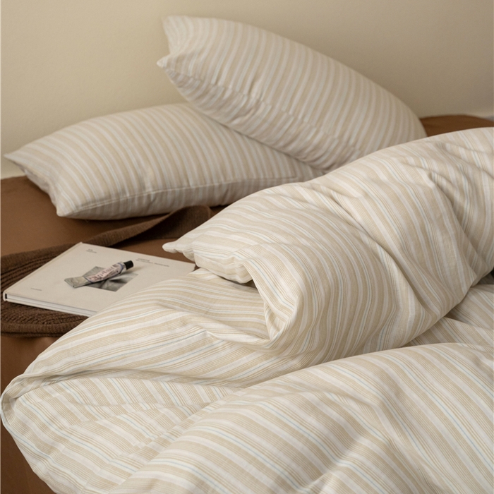 91家纺网 家纺一手货源 找家纺 佰亿莱 2025新款全棉色织双层纱拼色四件套 楠生