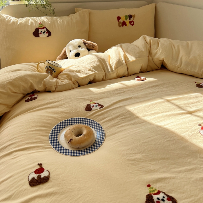 91家纺网 家纺一手货源 找家纺 （总）顾里家纺 2025新款ins韩系童趣毛巾绣云朵棉四件套