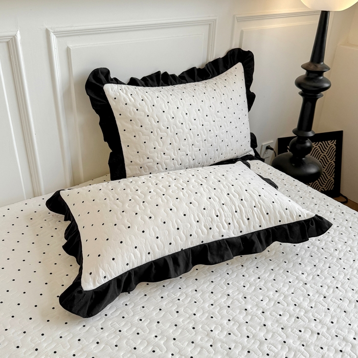 91家纺网 家纺一手货源 找家纺 绣女坊 2025新款时尚印花水洗棉被套款床盖四件套-赫本风 赫本风-波点