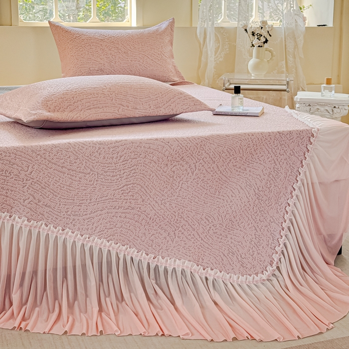 91家纺网 家纺一手货源 找家纺 棉生活家纺 2025新款高端款冰离子超软按摩凉席 豹纹-粉-床裙款