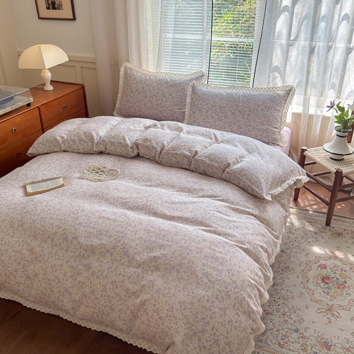 91家纺网 家纺一手货源 找家纺 曼之夏 2025新款A类全棉双层纱花边四件套 恩彩