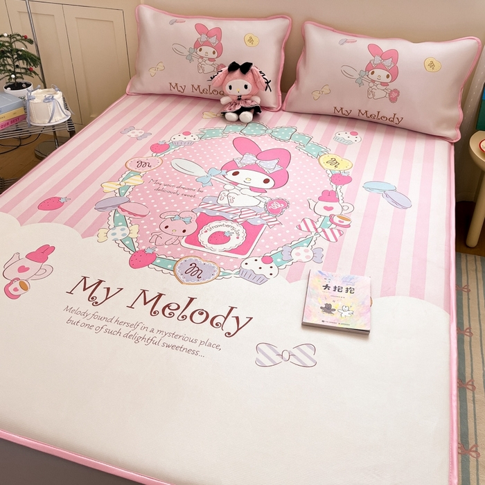 91家纺网 家纺一手货源 找家纺  博雅新款三丽欧A类大版数码印花1200D冰丝凉席-床笠款 魔法美乐蒂